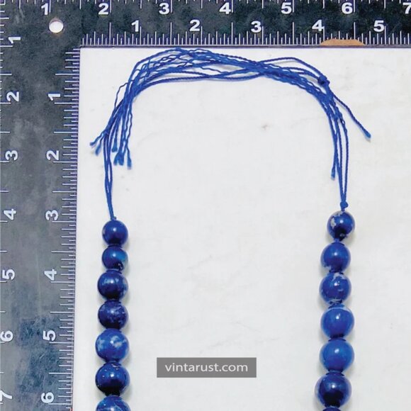Lapis Lazuli Blue Bead Necklace, Vintage Lapis Stone Single Strand Graduated - Picture 8 of 10